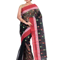PuJoy Ethnic Motifs Woven Design Pure Cotton Taant Saree-picture-31