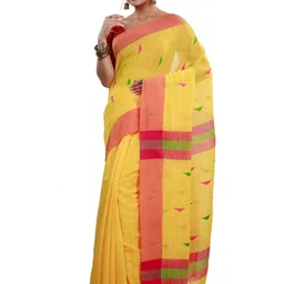 PuJoy Geometric Woven Design Pure Cotton Taant Saree-picture-21