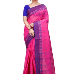 PuJoy Woven Design Pure Cotton Taant Saree-picture-27