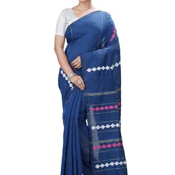 PuJoy Woven Design Pure Cotton Taant Saree with Tassels-picture-20