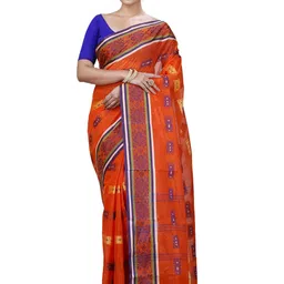 PuJoy Woven Design Ethnic Motifs Pure Cotton Taant Saree-picture-17