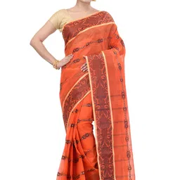 PuJoy Floral Printed Woven Design Pure Cotton Taant Saree-picture-33