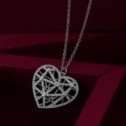 Carlton London Premium Rhodium-Plated CZ-Studded & Heart-Charm Pendant With Chain-picture-38