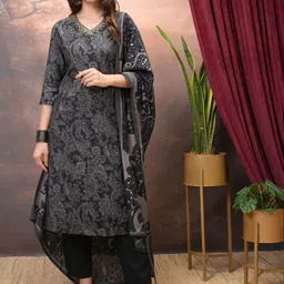 Vishudh Black Paisley Printed Sequinned Straight Kurta With Trousers & Dupatta-picture-6