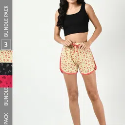 BAESD Women Pack of 3 Conversational Printed Pure Cotton Hot Pants Shorts-image-65