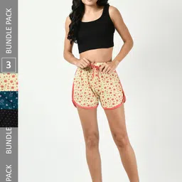 BAESD Women Pack of 3 Conversational Printed Pure Cotton Hot Pants Shorts-image-76