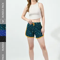 BAESD Women Pack of 3 Conversational Printed Pure Cotton Hot Pants Shorts-image-81