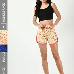 BAESD Women Pack of 3 Conversational Printed Pure Cotton Hot Pants Shorts-image-82