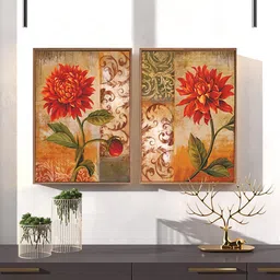 Art Street Brown & Red 2 Pcs Floral Dahlia Digital Print Wall Art-picture-37