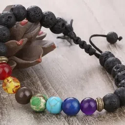 MEENAZ Unisex Silver-Plated 7 Chakra Beaded Wraparound Bracelet-picture-42