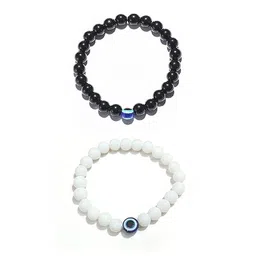 MEENAZ Unisex Set Of 2 Leather Silver-Plated Evil Eye Wraparound Couple Bracelets-picture-16