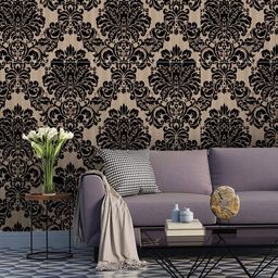 Jaamso Royals Black & Beige Damask Self-Adhesive Waterproof Wallpaper-picture-30