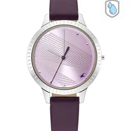 Fastrack Women Purple Brass Textured Dial & Purple Leather Straps Analogue Watch 6267SL01-picture-24