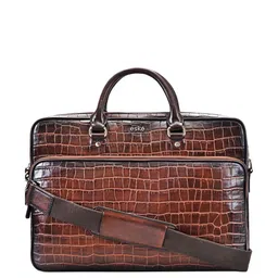 Eske Men Brown Textured Leather Laptop Bag-picture-31
