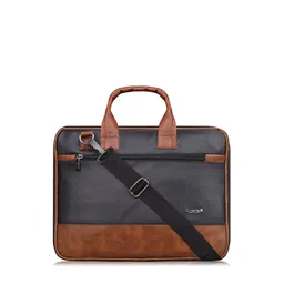 LOREM Unisex Black & Tan Textured Laptop Bag-image-15