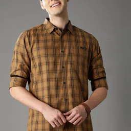 British Club Smart Slim Fit Tartan Checked Spread Collar Pure Cotton Casual Shirt-image-38