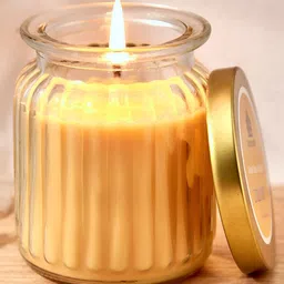 Home Centre Yellow Lemon Grass Scented Ribbed Jar Candle-picture-20
