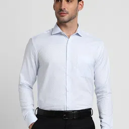 Peter England Elite Textured Self Design Slim Fit Spread Collar Cotton Formal Shirt-picture-23