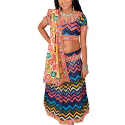 ahhaaaa Girls Embroidered Thread Work Ready to Wear Lehenga Choli With Dupatta-image-9