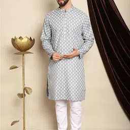Anouk Grey Mandarin Collar Ethnic Motifs Printed Straight Kurta with Pyjamas-picture-23