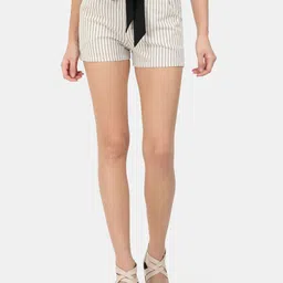 styl co. STYL CO Women Cream-Coloured Cotton Striped Slim Fit Regular Shorts-picture-25