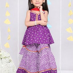KID1 Girls Bandhani Printed Gotta Patti Pure Cotton Kurti With Sharara & Dupatta-picture-16