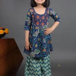Maaikid Girls Floral Printed Gotta Patti Pure Cotton Kurta with Sharara-picture-25