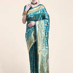 Rujave Lime Ethnic Motifs Woven Design Zari Silk Banarasi Saree-picture-18