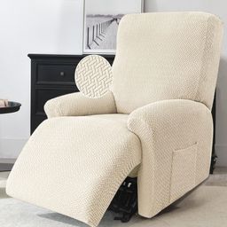 HOKIPO Beige 4 Pieces Self Design Jacquard Recliner Sofa Cover-picture-1