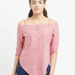 Kraus Jeans Checked Off-Shoulder Cotton Bardot Top-picture-41