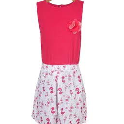 Miyo Girls Pink Printed Fit and Flare Dress-image-44