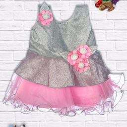 MeeMee Girls Silver-Toned Frilly Fit and Flare Party Dress-picture-31