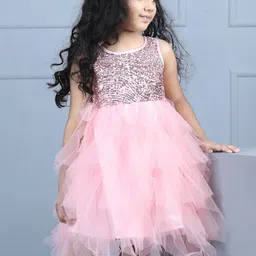Hola Bonita Girls Embellished Round Neck Net Fit & Flare Dress-image-69