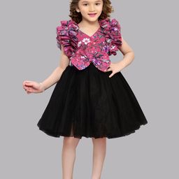 Pink Chick Girls Floral Print Net Bow Fit & Flare Dress-picture-11