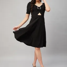 Chemistry Tie Up Neck Cut Outs Fit & Flare Dress-image-3