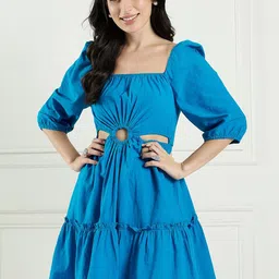 DRAPE AND DAZZLE Puff Sleeve Fit & Flare Dress-image-82