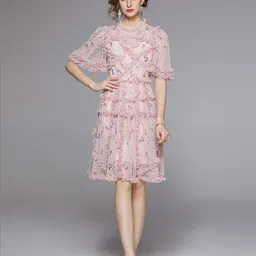 JC Collection Self Design Flared Sleeves Fit & Flare Dress-image-84