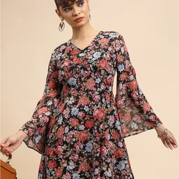 Tokyo Talkies Black & Red Floral Printed Fit & Flare Mini Dress-picture-41