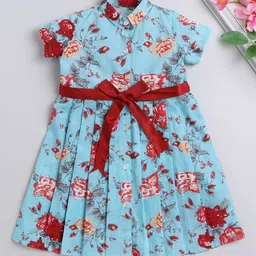 The Magic Wand Girls Floral Printed Shirt Collar Cotton Fit & Flare Dress-picture-42