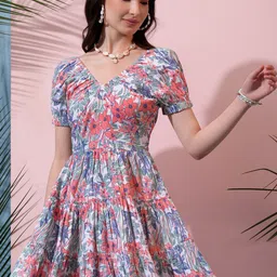 Tokyo Talkies Floral Printed Cotton Fit & Flare Dress-image-39