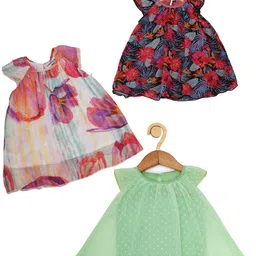 Creative Kids Girls Pack of 3 Floral Printed Round Neck Cap Sleeves A-Line Dress-picture-15