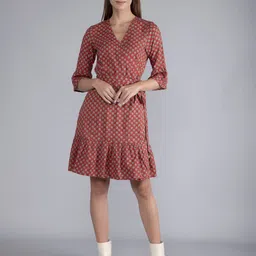 FINSBURY LONDON Floral Printed Bell Sleeves Cotton Wrap Dress-picture-33