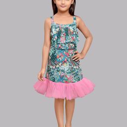 Pink Chick Girls Abstract Printed Shoulder Straps Ruffled A-Line Dress-picture-30