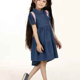 Hola Bonita Girls Shirt Collar Denim Fit & Flare Dress-image-16