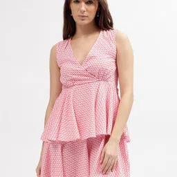 ELLE Polka Dot Print Layered Fit & Flare Dress-picture-35