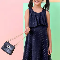 Hola Bonita Girls Self Design Layered Georgette Fit & Flare Dress-picture-28