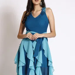 250 DESIGNS Sleeveless Ruffles Georgette Fit & Flare Dress-image-80