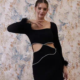 Athena Black Cut Out Bodycon Dress-image-51