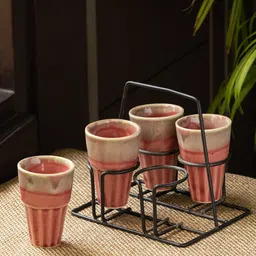 ExclusiveLane Peachy Set Of 4 Dishwasher Safe Stoneware Kulhads 100 ml Each-image-28