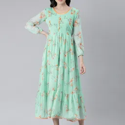 Souchii Floral Printed Gathered Tiered Chiffon Fit & Flare Midi Dress-picture-20